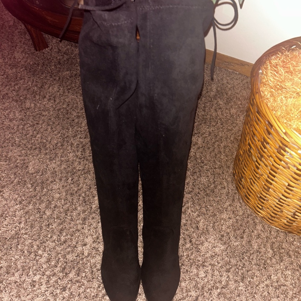 SHEIN Black Over-the-Knee Lace-Up Suede Boots